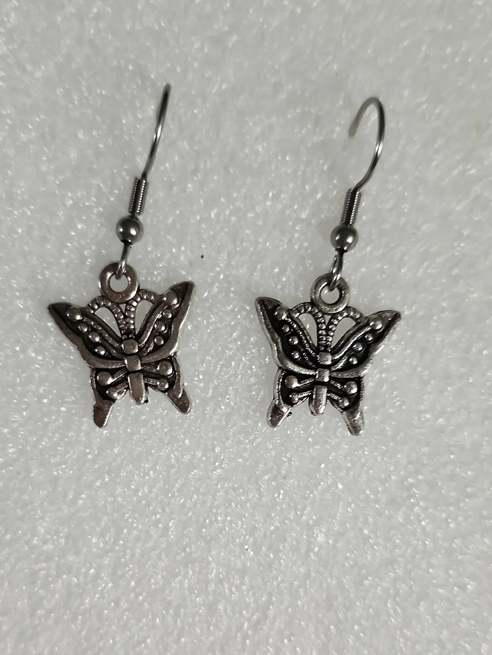 Hand Crafted Silver Butterfly Drop Earrings for Women